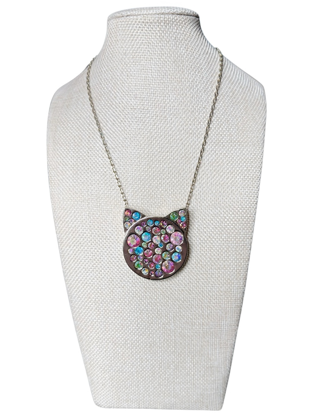 Betsey Johnson Multicolor Crystal Cat Pendant Necklace